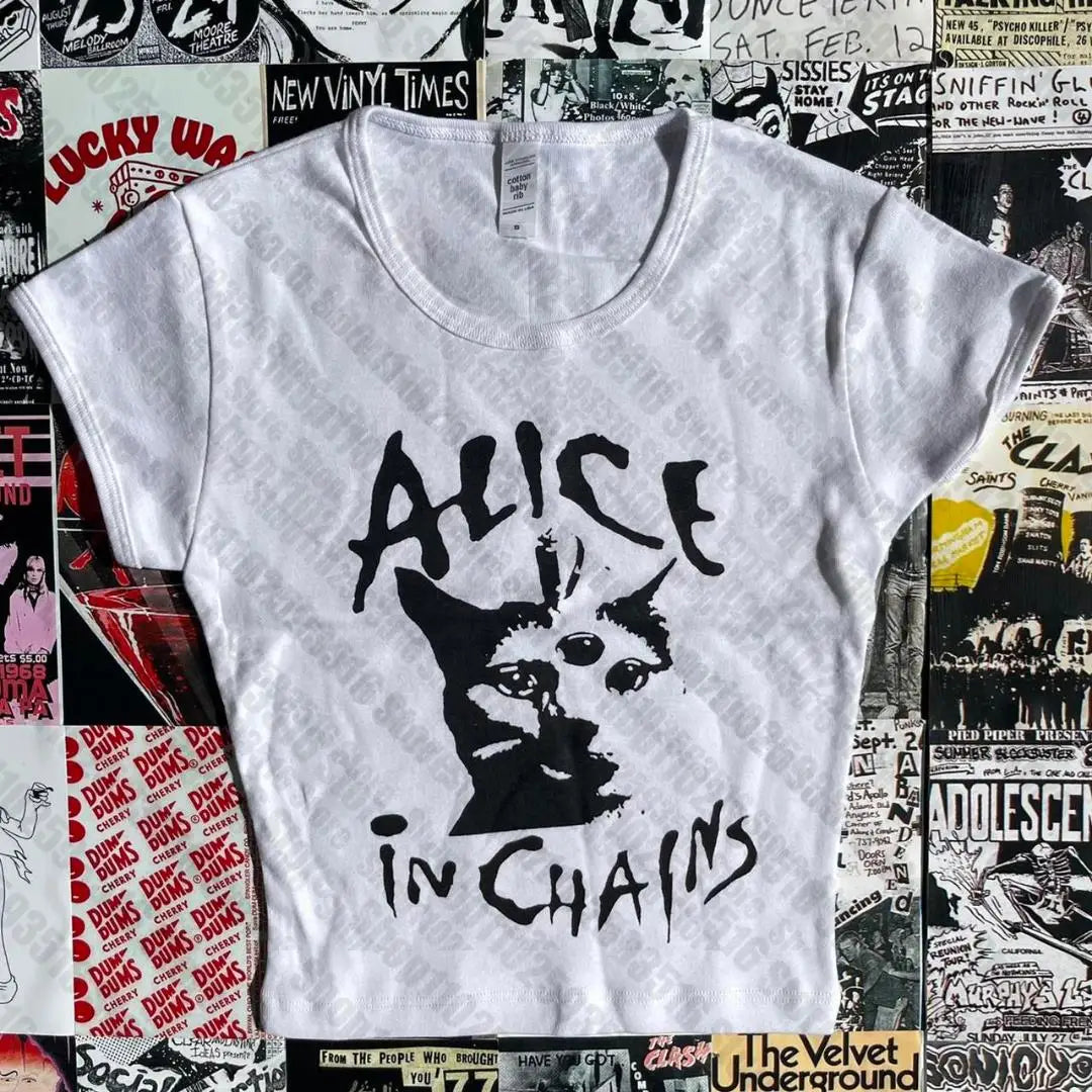 NU: Punk Y2K Baby Tee Short Sleeve Top Gothic Street T-shirt Women's Star Cat Print Black T-shirt Women's Summer Top Emo Rock Girls'