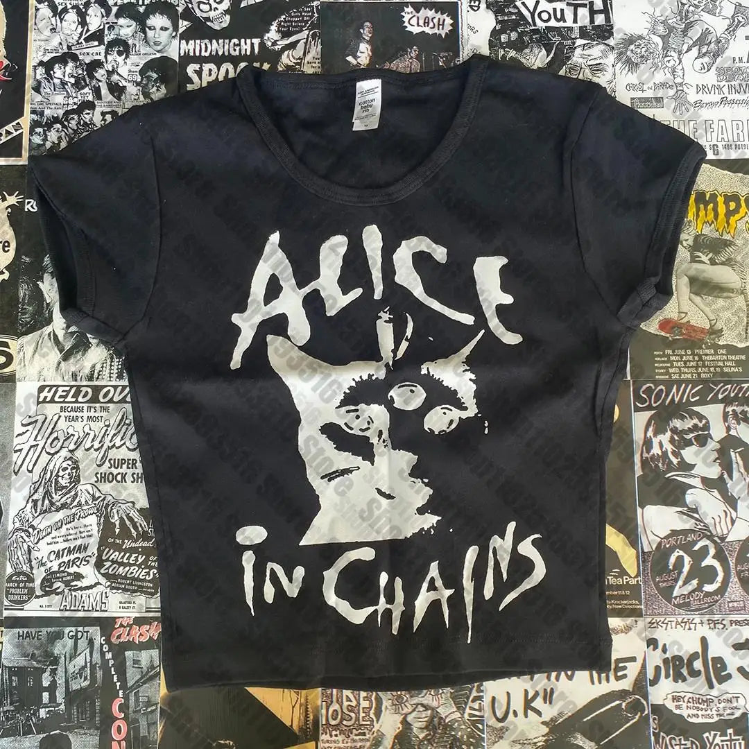 NU: Punk Y2K Baby Tee Short Sleeve Top Gothic Street T-shirt Women's Star Cat Print Black T-shirt Women's Summer Top Emo Rock Girls'