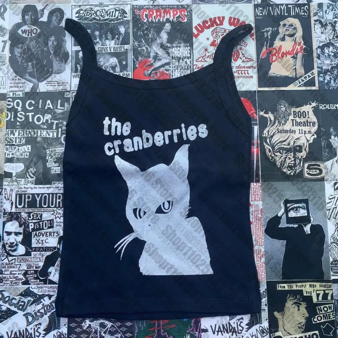 NU: Punk Y2K Baby Tee Short Sleeve Top Gothic Street T-shirt Women's Star Cat Print Black T-shirt Women's Summer Top Emo Rock Girls'