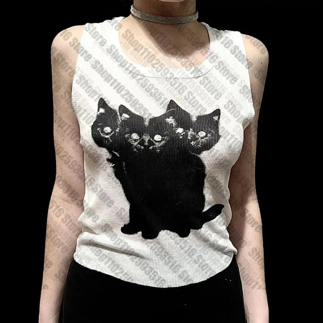 NU: Punk Y2K Baby Tee Short Sleeve Top Gothic Street T-shirt Women's Star Cat Print Black T-shirt Women's Summer Top Emo Rock Girls'