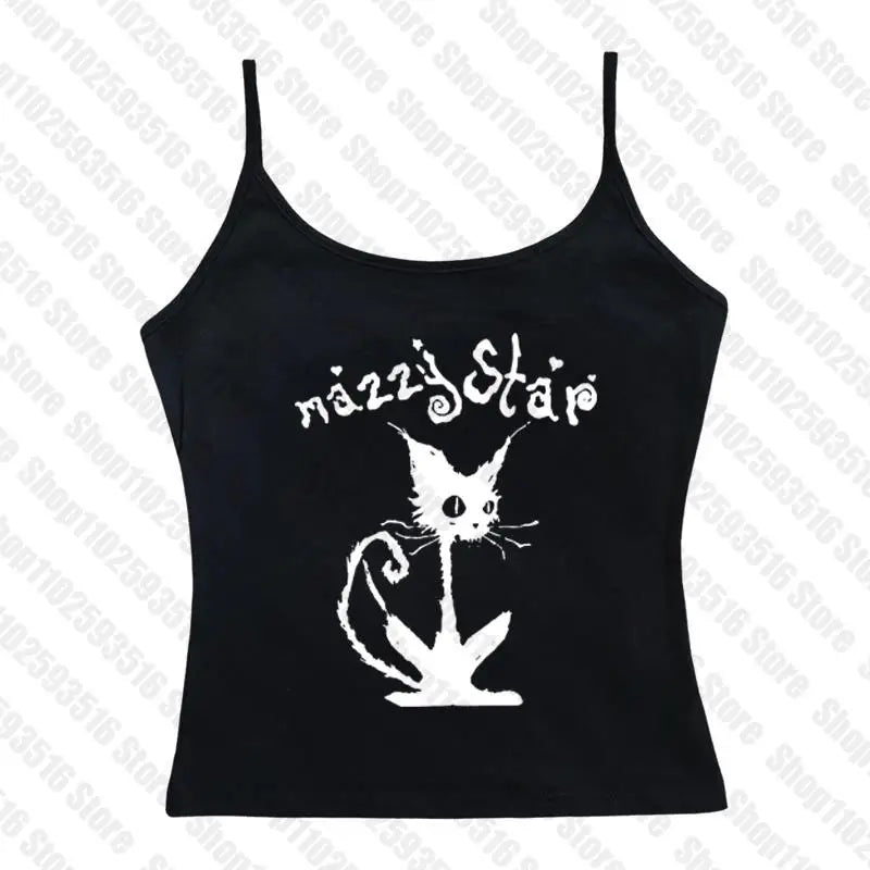NU: Punk Y2K Baby Tee Short Sleeve Top Gothic Street T-shirt Women's Star Cat Print Black T-shirt Women's Summer Top Emo Rock Girls'