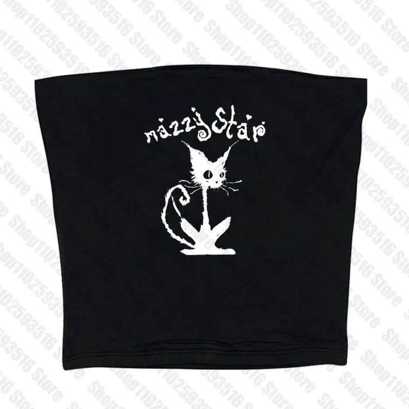 NU: Punk Y2K Baby Tee Short Sleeve Top Gothic Street T-shirt Women's Star Cat Print Black T-shirt Women's Summer Top Emo Rock Girls'