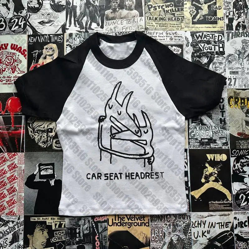 NU: Punk Y2K Baby Tee Short Sleeve Top Gothic Street T-shirt Women's Star Cat Print Black T-shirt Women's Summer Top Emo Rock Girls'