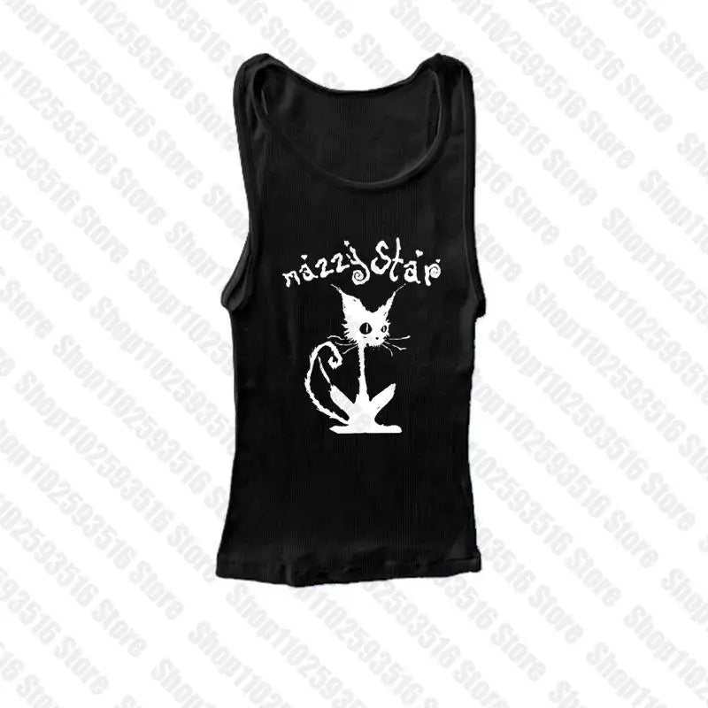 NU: Punk Y2K Baby Tee Short Sleeve Top Gothic Street T-shirt Women's Star Cat Print Black T-shirt Women's Summer Top Emo Rock Girls'
