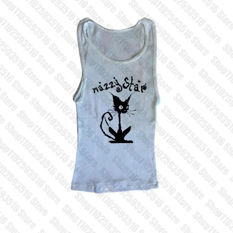 NU: Punk Y2K Baby Tee Short Sleeve Top Gothic Street T-shirt Women's Star Cat Print Black T-shirt Women's Summer Top Emo Rock Girls'